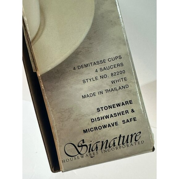 VTG Signature Housewares Demitasse Classic White Stoneware Cup & Saucer Set of 4 - Picture 6 of 8